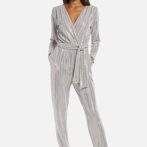 (SOLD on eBay!!) NWT FRAICHE BY J Faux Wrap Long Sleeve Silver Jumpsuit